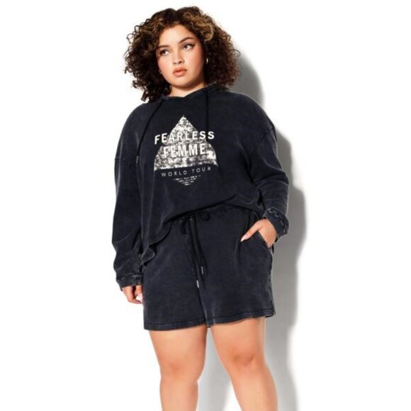 NWT Loralette 26/28 Black Acid Wash 'Fearless Femme' Slogan Hoodie - Picture 4 of 11